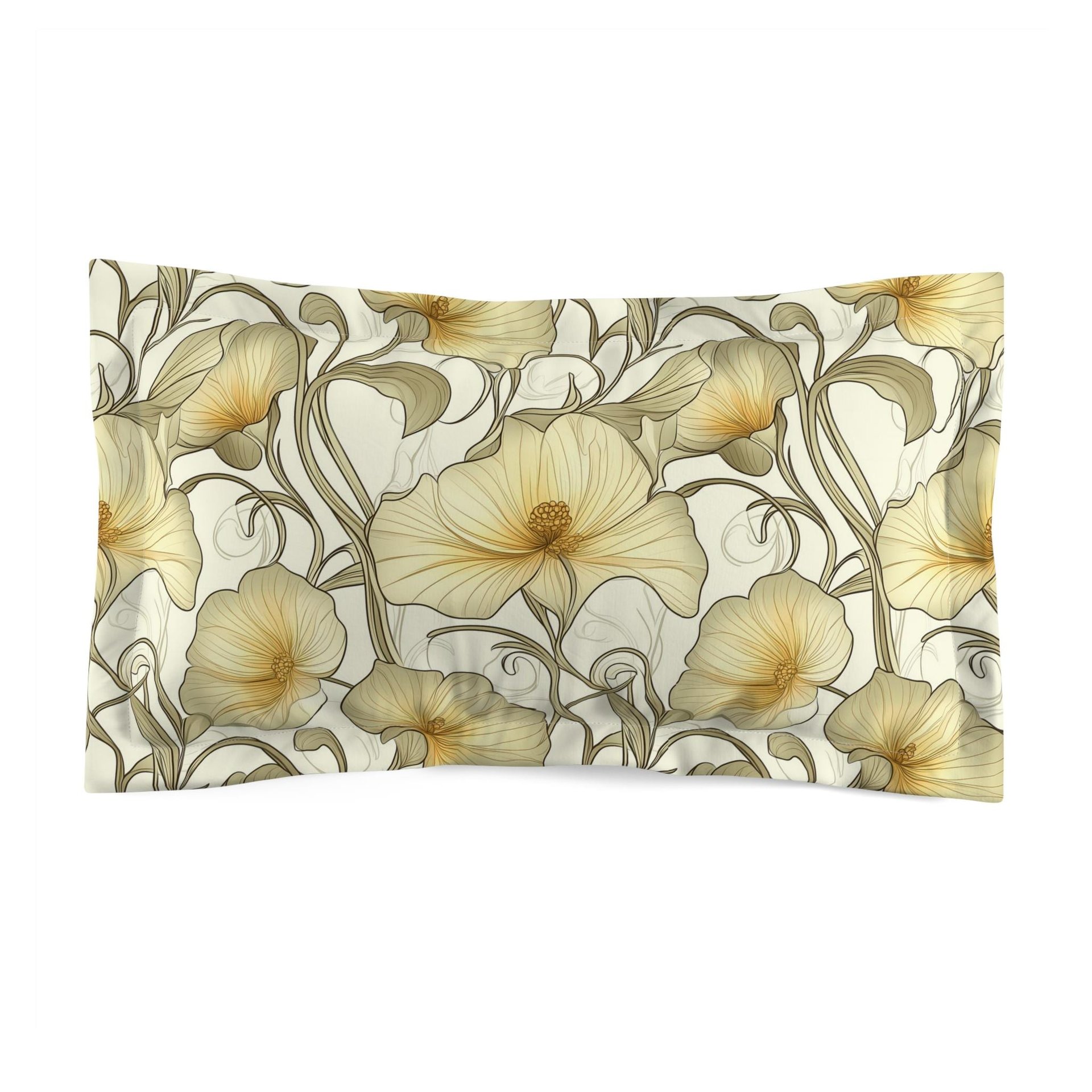Ivory Flowers Art Nouveau king pillow sham