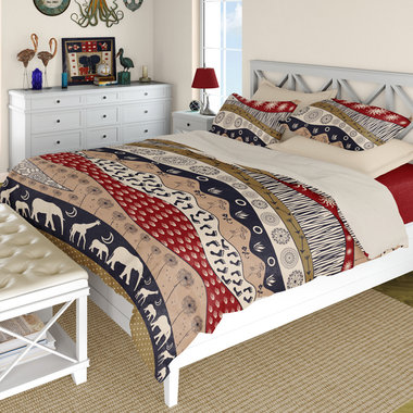 Navy Blue and Maroon African Art Bedding