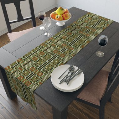 Tribal Beadwork Table Runner, Ethnic Weave Design