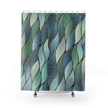 Bold Blue Green Ombré Leaves Shower Curtain