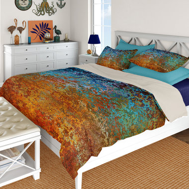 Burnt Orange and Blue Rust Bedding Set Queen Poly
