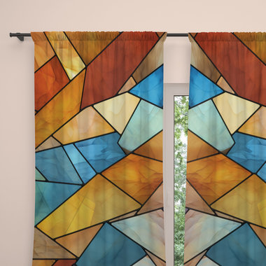Rustic Stained Glass Eagle Curtains, Southwestern Colors Rod Pocket Panels