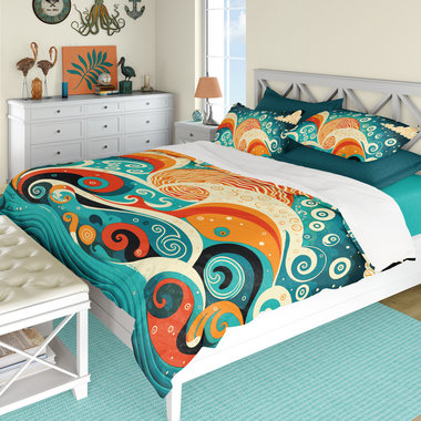 Ocean Waves Nautical Folk Art Bedding Set