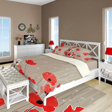 Red poppy bedding set