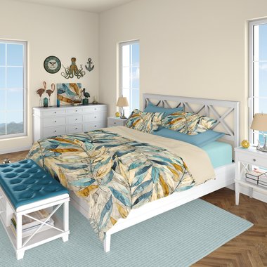 Watercolor Leaves king duvet cover bedding set