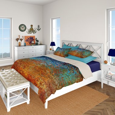 Burnt Orange and Blue Rusted Metal queen duvet cover bedding set