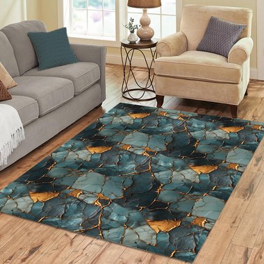 Teal & Gold Kintsugi Rug