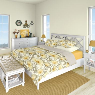 Ivory Flowers Art Nouveau Bedding Set
